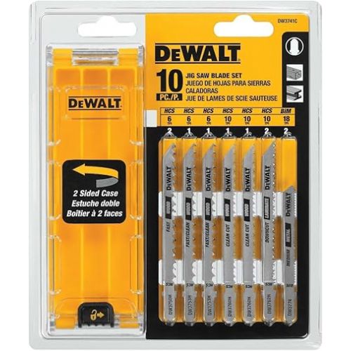  DEWALT Jigsaw Blades Set with Case, T-Shank, 10-Piece (DW3741C)