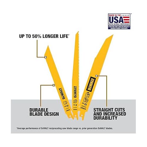  DEWALT Reciprocating Saw Blades, Bi-Metal, 6-Piece Set (DW4896)