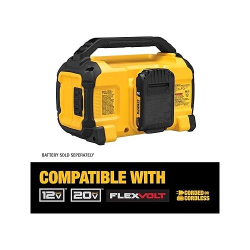  DEWALT 20V MAX Bluetooth Speaker, 100 ft Range, Durable for Jobsites, Phone Holder Included, Lasts 8-10 Hours with Single Charge (DCR010)