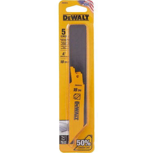  DEWALT DW4810 4-Inch 18 TPI Straight Back Bi-Metal Reciprocating Saw Blade (5-Pack)