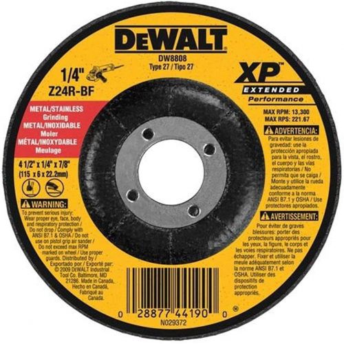 DEWALT DW8808 4-1/2-Inch by 1/4-Inch Extended Performance Grinding Wheel, 7/8-Inch Arbor