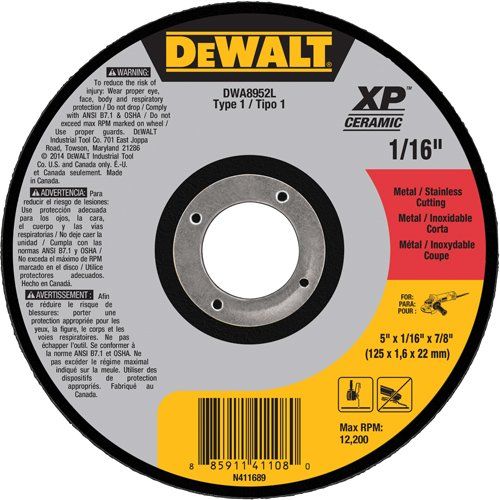  DEWALT DWA8952L 5 x 1/16 x 7/8 XP Ceramic Type 1 Metal / Stainless Cutting Wheel