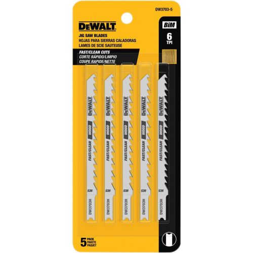  DEWALT DW3703-5 4-Inch 6 TPI Fast Clean Cut Wood Cobalt Steel U-Shank Jig Saw Blade (5-Pack)