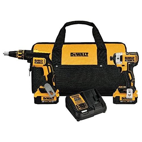  DEWALT 20V MAX XR Drywall Screw Gun & Impact Driver Kit, 4.0-Amp Hour (DCK267M2)