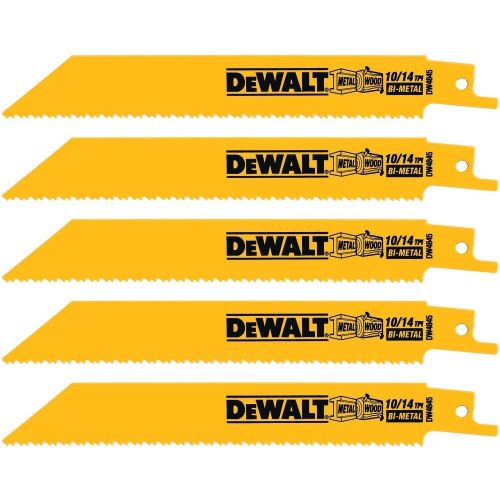  DEWALT DW4845 6-Inch 10/14 TPI Straight Back Bi-Metal Reciprocating Saw Blade (5-Pack)