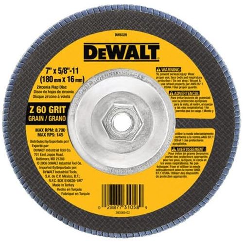  DEWALT DW8329 7-Inch by 5/8-Inch-11 60 Grit Zirconia Angle Grinder Flap Disc