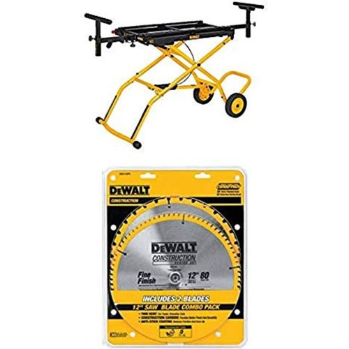  DEWALT DWX726 Rolling Miter Saw Stand w/ DW3128P5 80 Tooth and 32T ATB Thin Kerf 12-inch Crosscutting Miter Saw Blade, 2 Pack