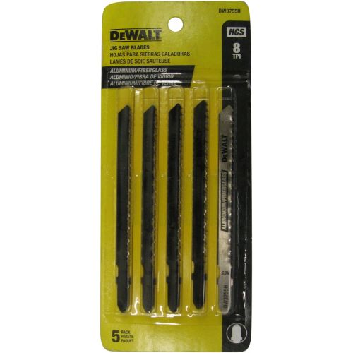  DEWALT DW3755H 4-Inch 8 TPI Aluminum/Fiberglass Cut HCS T-Shank Jig Saw Blade (5-Pack)