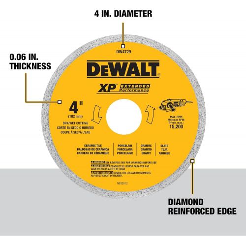  DEWALT DW4729 4-Inch Continuous Rim Diamond Saw Blade with 7/8-Inch Arbor for Tile