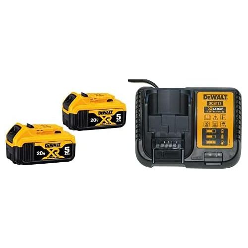  DEWALT DCB205-2 20V MAX XR 5.0Ah Lithium Ion Battery, 2-Pack w/ DCB115 MAX Lithium Ion Battery Charger, 12V-20V