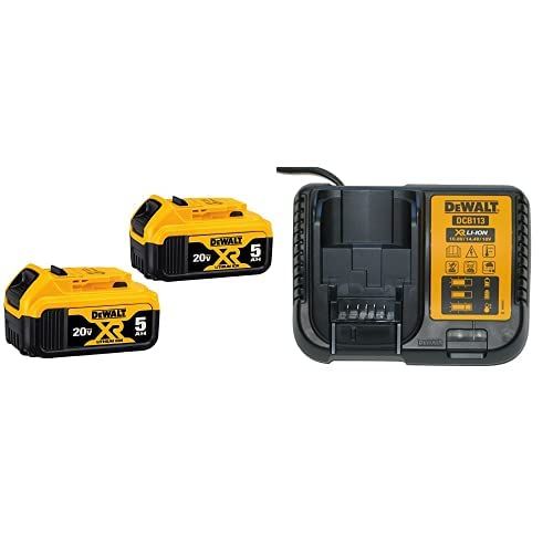  DEWALT DCB205-2 20V MAX XR 5.0Ah Lithium Ion Battery, 2-Pack w/ DCB115 MAX Lithium Ion Battery Charger, 12V-20V