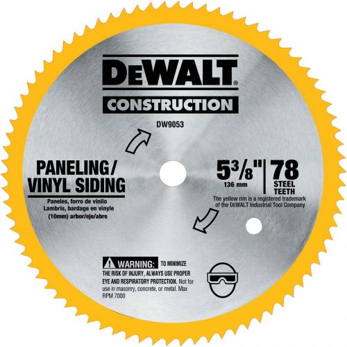  DEWALT DW9053 5-3/8-Inch 80 Tooth Paneling and Vinyl Cutting Steel Saw Blade with 10 mm Arbor