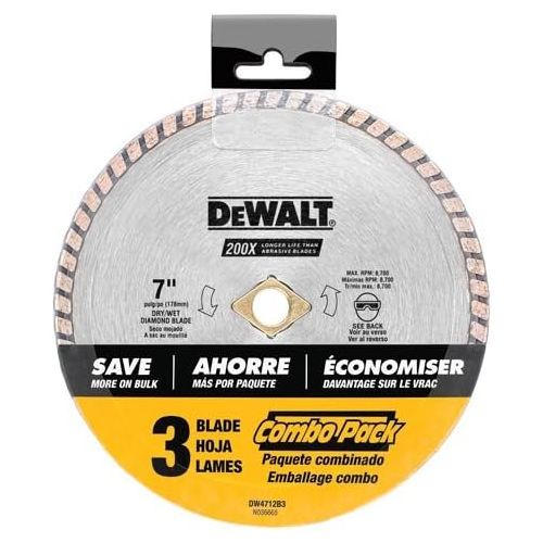  DEWALT 7-Inch Circular Saw Blade, Diamond Masonry, 3-Pack (DW4712B3)