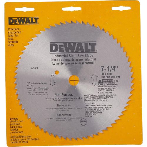  DEWALT 7-1/4 Circular Saw Blade, Metal Cutting, 5/8-Inch and Diamond Knockout Arbor, 68-Tooth (DW3329)