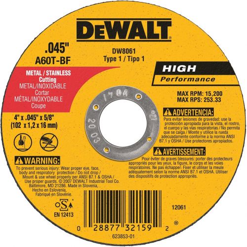  DEWALT DW8061 4-Inch by .045-Inch by 5/8-Inch A60T Abrasive Metal/INOX Cutting Wheel