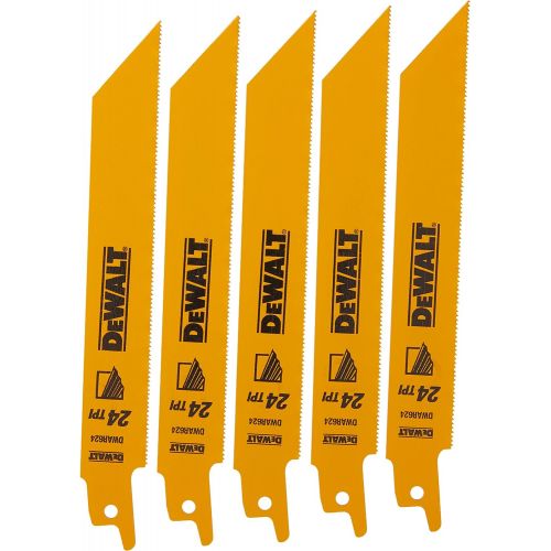  DEWALT Reciprocating Saw Blades, Straight Back, Bi-Metal, 6-Inch 24 TPI, 5-Pack (DW4813)