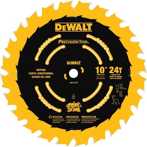  DEWALT 10-Inch Miter / Table Saw Blade, ATB, Ripping, 5/8-Inch Arbor, Tough Coat, 24-Tooth (DW7124PT)