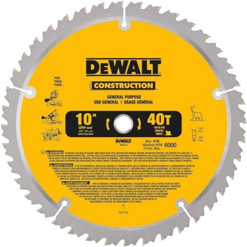  DEWALT 10-Inch Miter / Table Saw Blade, ATB, Thin Kerf, 5/8-Inch Arbor, 40-Tooth (DW3114)