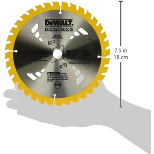  DEWALT DW3176 Construction Series 7-1/4-Inch 36-Tooth Thin Kerf Finishing Saw Blade with 5/8-Inch Diamond Knockout Arbor