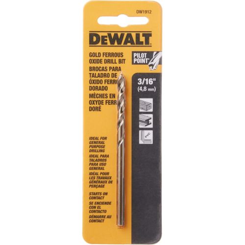  DEWALT DW1912 3/16-Inch Gold Ferrous Oxide Pilot Point Twist Drill Bit