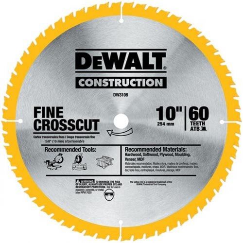  DEWALT 10-Inch Miter / Table Saw Blade, Fine Finish, 60-Tooth, 2-Pack (DW3106P5D60I)