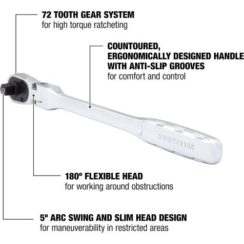  DEWALT Flex Head Ratchet, SAE, 3/8-Inch (DWMT81155)