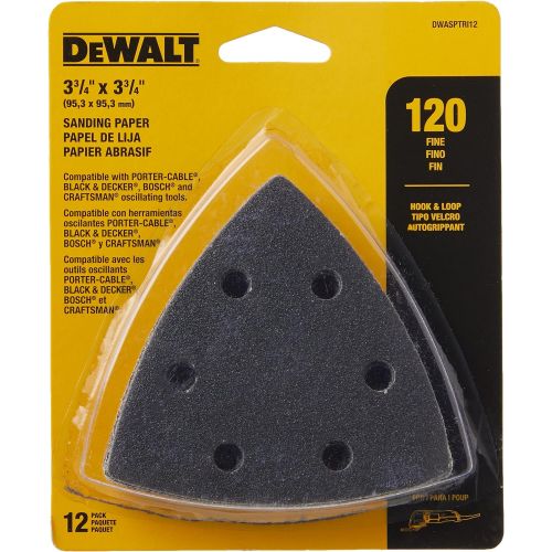  DEWALT DWASPTRI22 Hook and Loop Triangle 220 Grit Sandpaper, 12-Pack