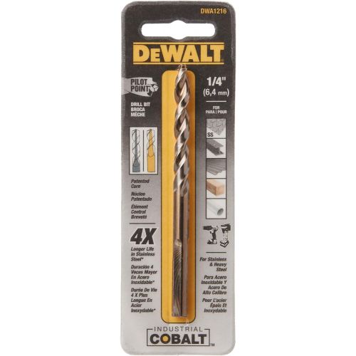  DEWALT Drill Bit, Pilot Point, Industrial Cobalt, 1/4-Inch (DWA1216)