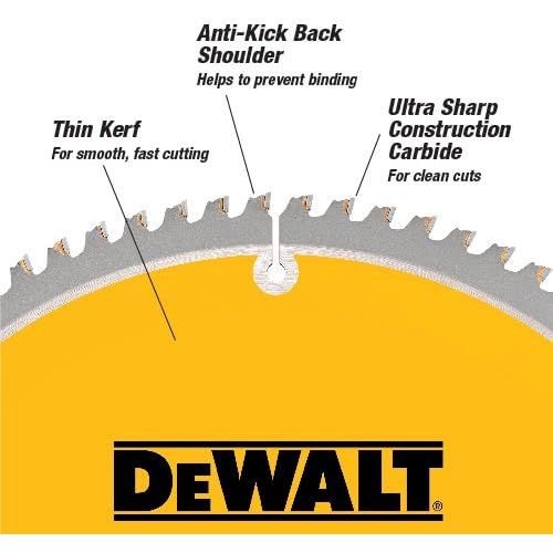  DEWALT 12-Inch Miter Saw Blade, ATB, Thin Kerf, Crosscutting, 1-Inch Arbor, 80-Tooth (DW3128)