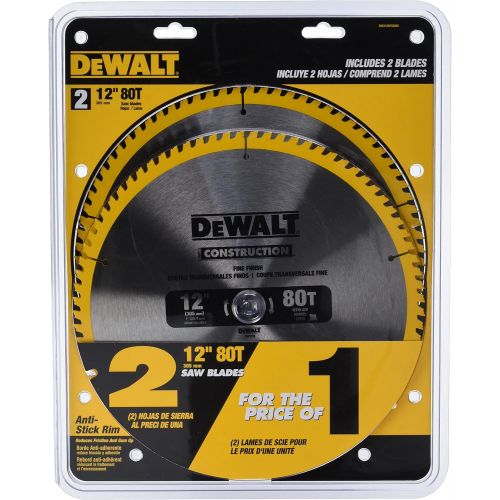  DEWALT 12-Inch Mitter Saw Blade, 80-Tooth, 2-Pack (DW3128P5D80I)