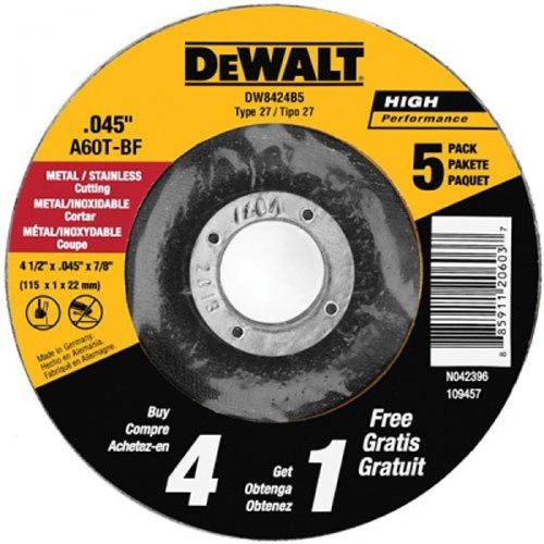  DEWALT Cutting Wheel, All Purpose, 4-1/2-Inch, 5-Pack (DW8424B5)