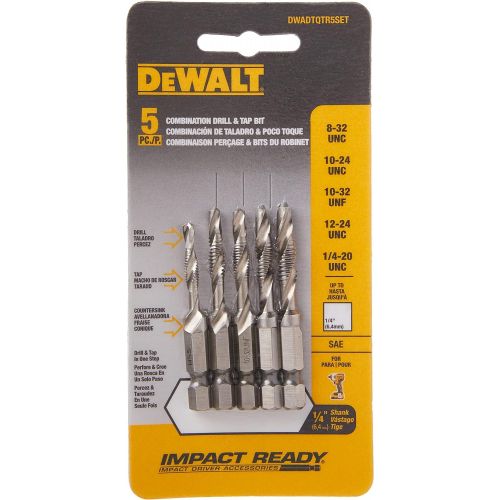  DEWALT Drill Tap Set, Impact Ready, 1/4-Inch, 5-Piece (DWADTQTR5SET)