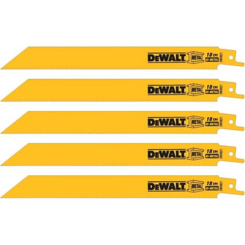  DEWALT Reciprocating Saw Blades, Straight Back, Bi-Metal, 8-Inch, 18 TPI, 5-Pack (DW4821)