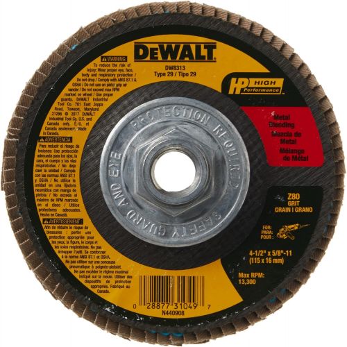  DEWALT Flap Disc, Zirconia, 4-1/2-Inch by 5/8-Inch-11, 80-Grit (DW8313)