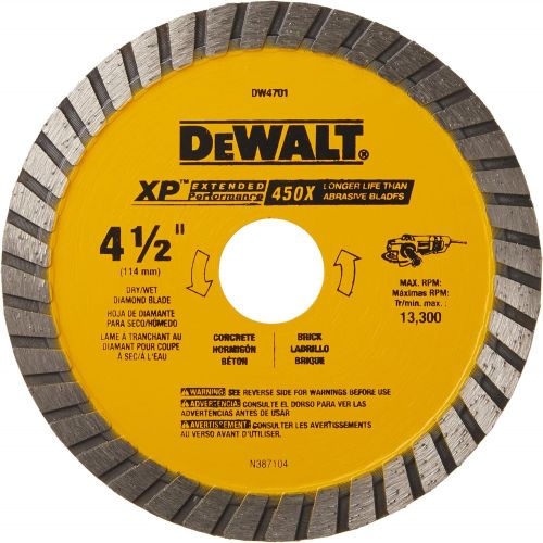  DEWALT Diamond Blade, Dry or Wet Cutting, Continuous Rim, 7/8-Inch Arbor, 4-1/2-Inch (DW4701)