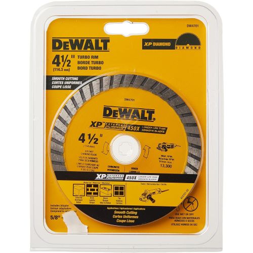  DEWALT Diamond Blade, Dry or Wet Cutting, Continuous Rim, 7/8-Inch Arbor, 4-1/2-Inch (DW4701)