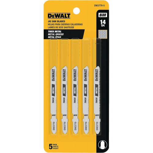  DEWALT Jigsaw Blades, Thick Metal Cutting, T-Shank, 3-Inch, 14-TPI, 5-Pack (DW37705)