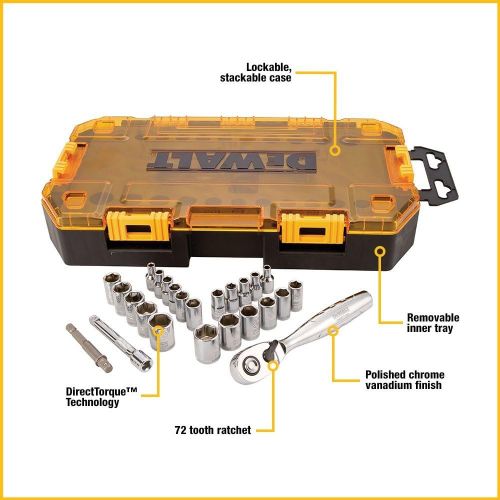  DEWALT Drive Socket Set, SAE/Metric, 1/4-Inch Drive, 25-Piece (DWMT73805)