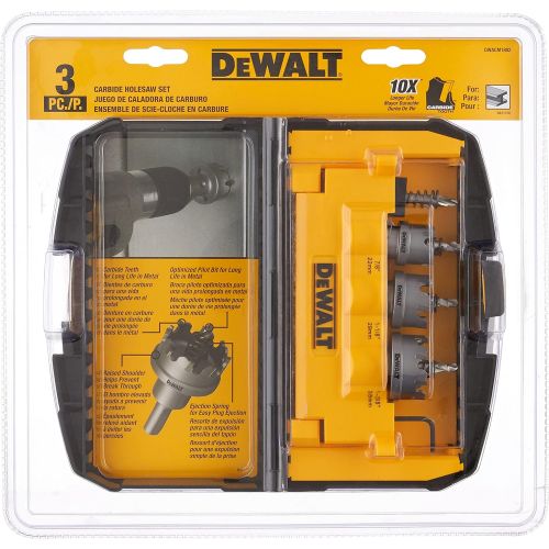  DEWALT Hole Saw Kit, Metal Cutting, Carbide, 3-Piece (DWACM1802)