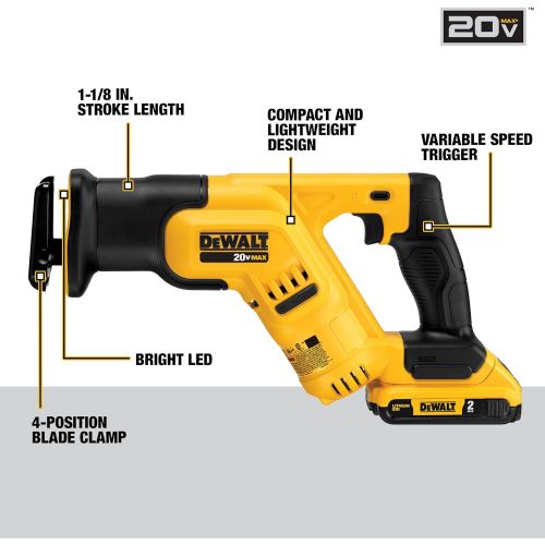  DEWALT 20V MAX Cordless Reciprocating Saw Kit, Compact, 2-Amp Hour (DCS387D1)