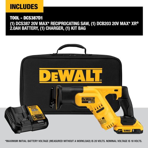  DEWALT 20V MAX Cordless Reciprocating Saw Kit, Compact, 2-Amp Hour (DCS387D1)