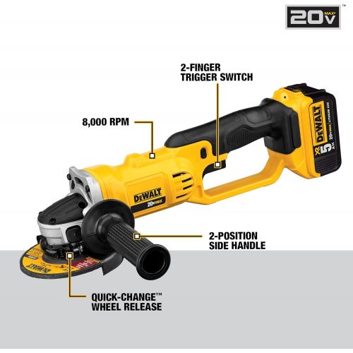  DEWALT 20V MAX Angle Grinder Tool Kit, 4-1/2-Inch (DCG412P2), Metallic