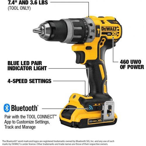  DEWALT 20V MAX XR Hammer Drill Kit, Tool Connect Bluetooth (DCD797D2)