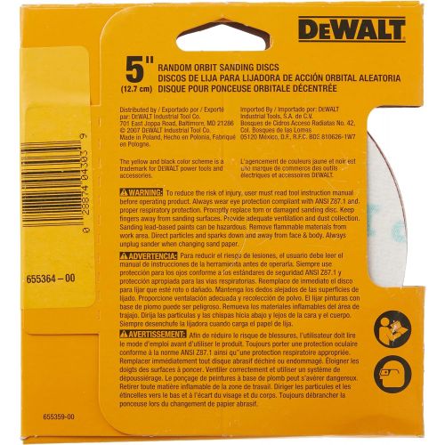  DEWALT DW4303 5-Inch 8-Hole 120-Grit Hook-and-Loop Random Orbit Sandpaper (5-Pack)