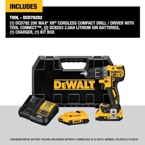  DEWALT 20V MAX XR Brushless Drill/Driver Kit with Tool Connect Bluetooth (DCD792D2)