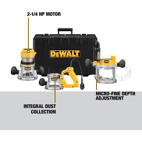  DEWALT Router, Fixed/Plunge Base Kit, 12-Amp, 2-1/4-HP (DW618B3)