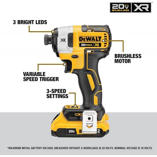  DEWALT 20V MAX XR Drywall Screw Gun & Impact Driver Kit, 2.0-Amp Hour (DCK267D2)
