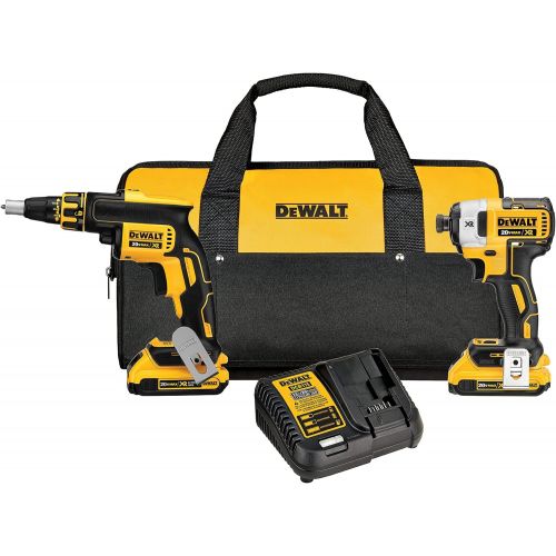  DEWALT 20V MAX XR Drywall Screw Gun & Impact Driver Kit, 2.0-Amp Hour (DCK267D2)