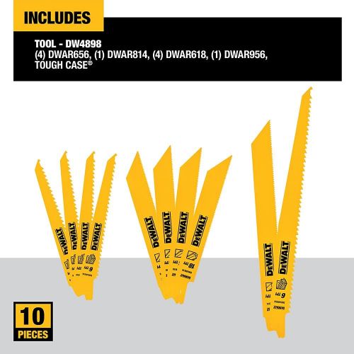  DEWALT Reciprocating Saw Blades, Bi-Metal Set with Case, 10-Piece (DW4898)