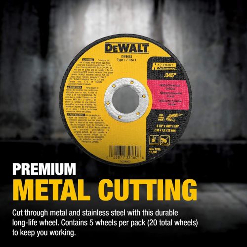  DEWALT Cutting Wheel, General Purpose Metal Cutting, 4-1/2-Inch, 5-Pack (DW8062B5)